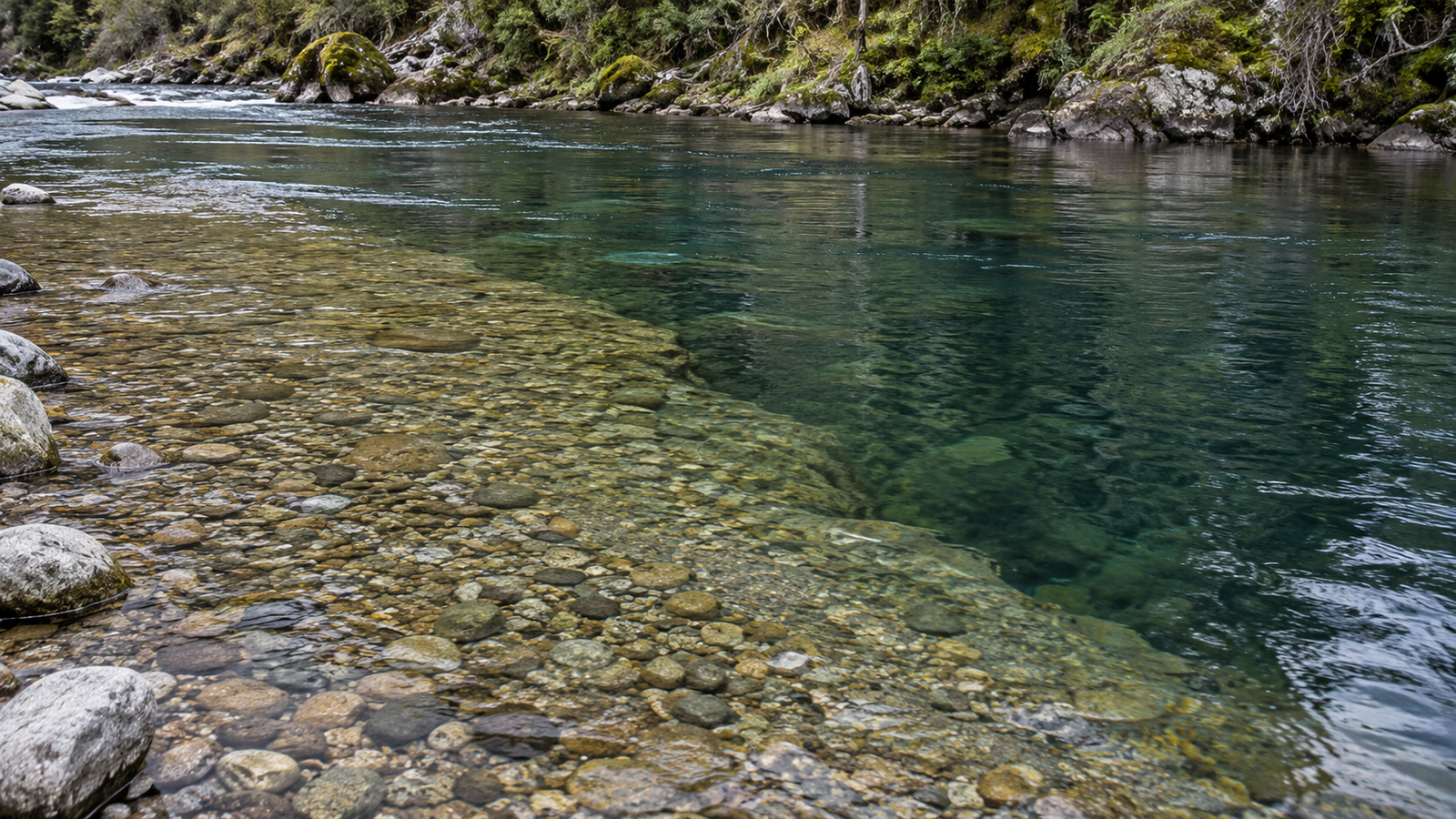 Underwater drop-off and deeper trout channel