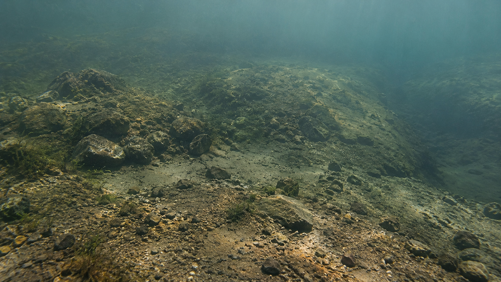 Sunken islands humps depressions and troughs creating underwater structure
