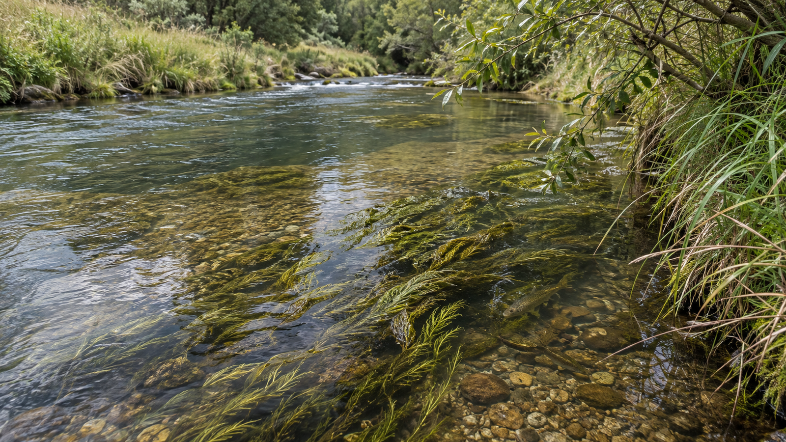 Aquatic weeds and vegetation creating trout structure