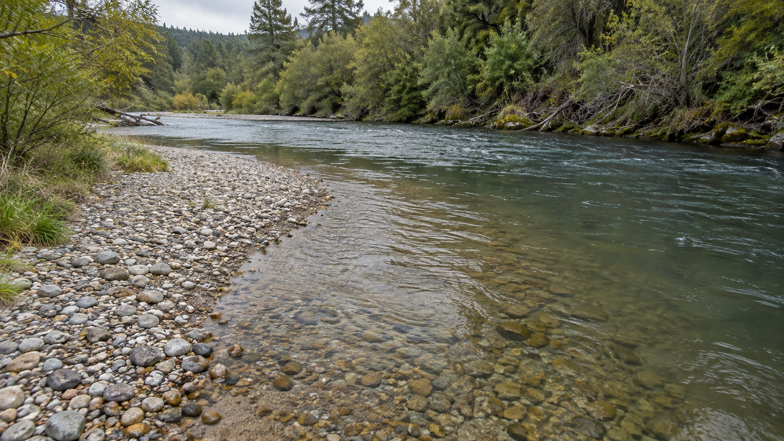 Trout stream showing rocks banks and river structure