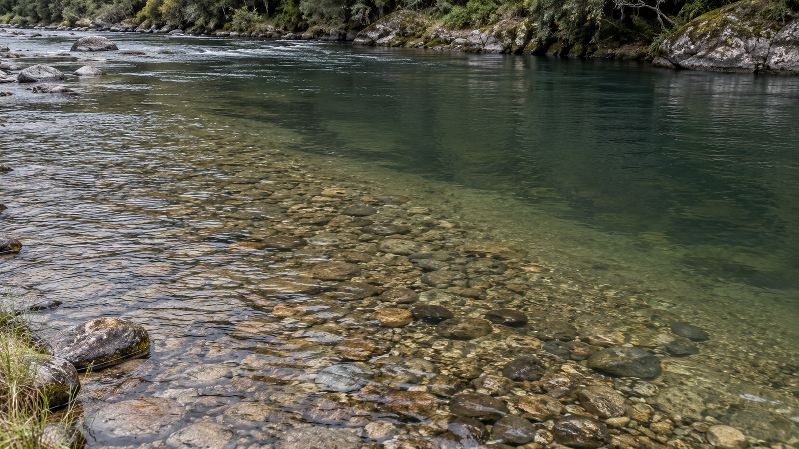 Transition from shallow water into deeper trout holding water