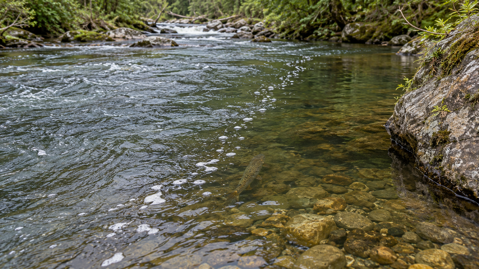 River showing current structure depth food and trout holding positions