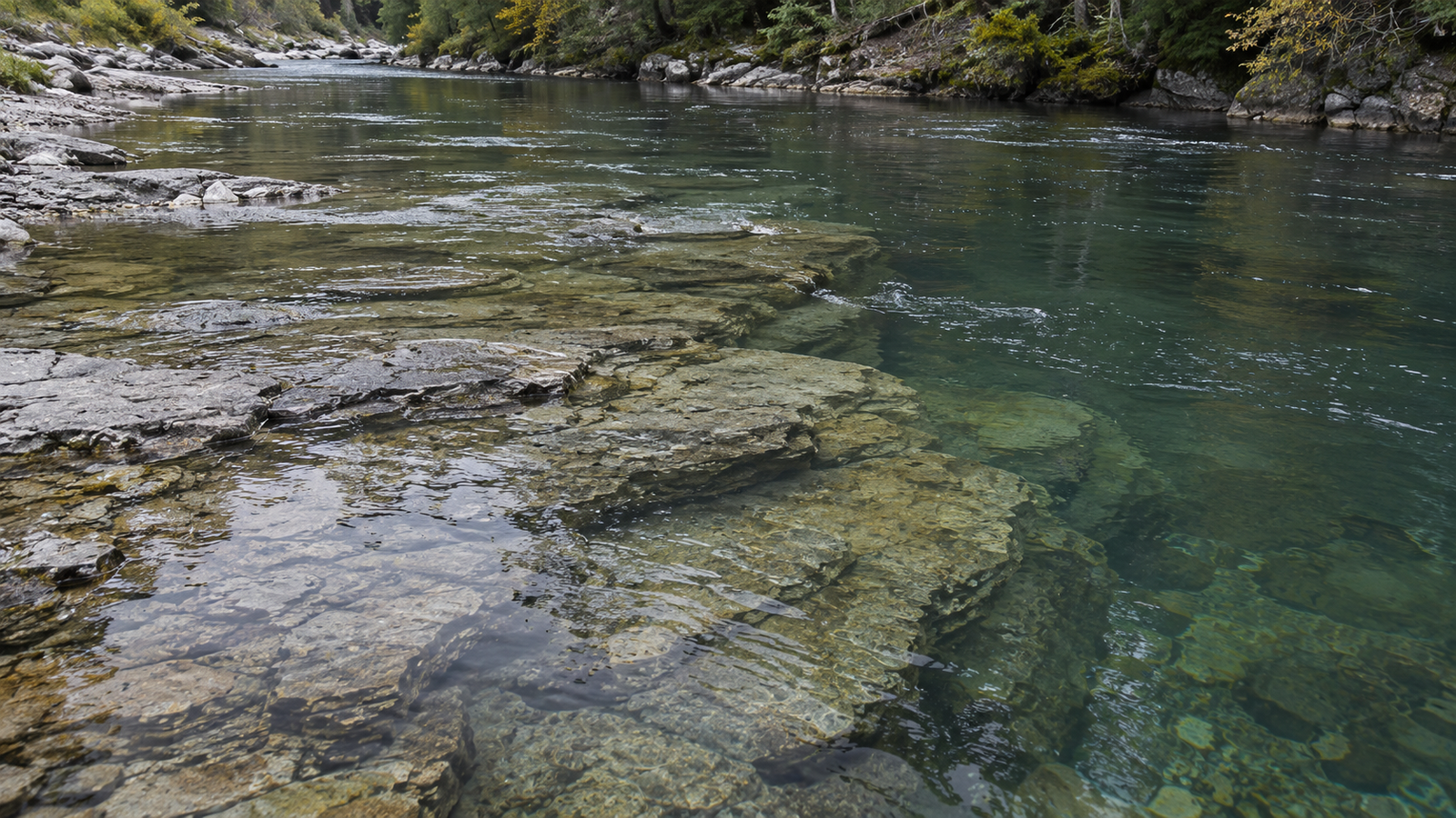 Underwater ledge in trout water