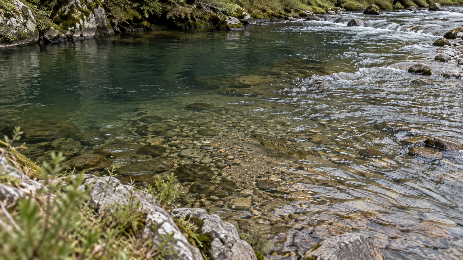 Tailout holding water at the lower end of a trout pool